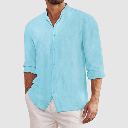 Homme Chemise Manches Longues avec Col Mao et Boutons