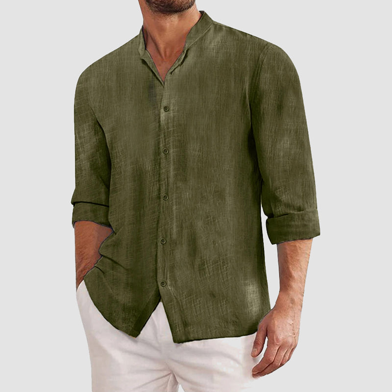 Homme Chemise Manches Longues avec Col Mao et Boutons