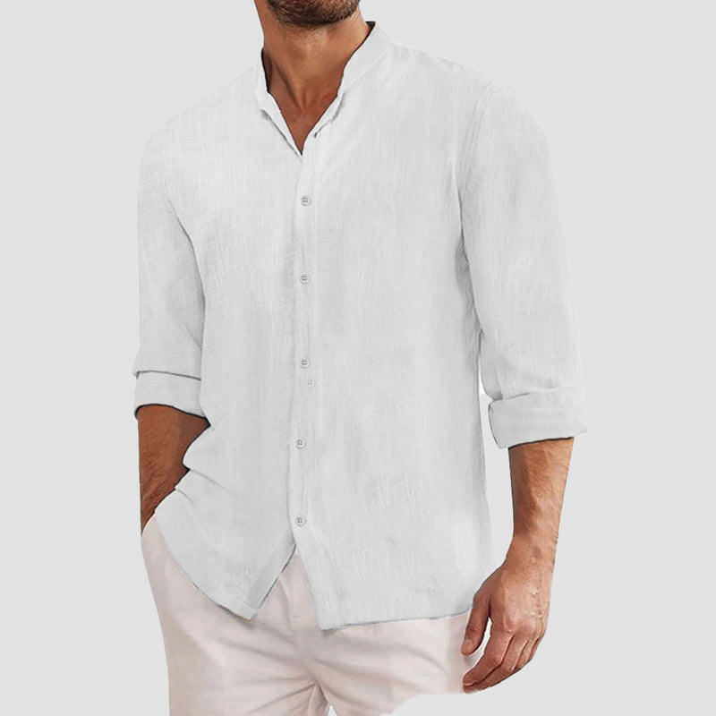 Homme Chemise Manches Longues avec Col Mao et Boutons