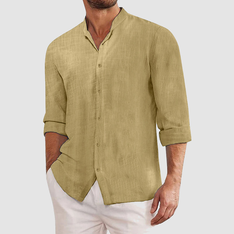 Homme Chemise Manches Longues avec Col Mao et Boutons