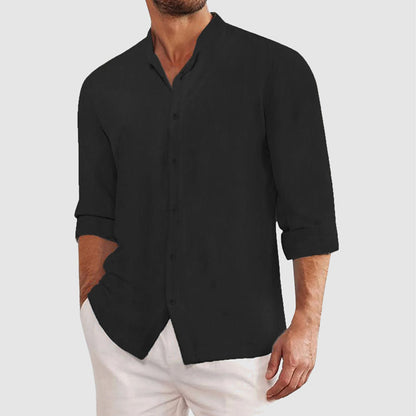Homme Chemise Manches Longues avec Col Mao et Boutons