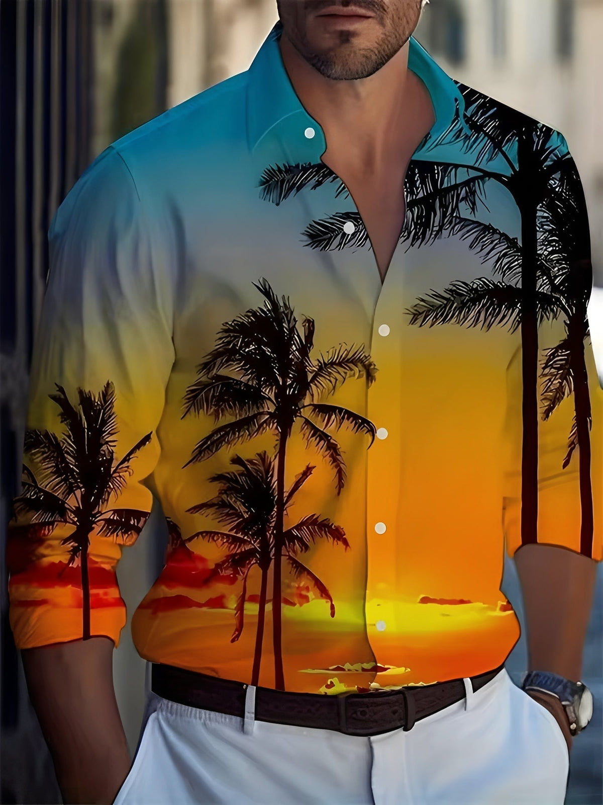 Homme Chemise Manches Longues avec Imprimé et Col Classique