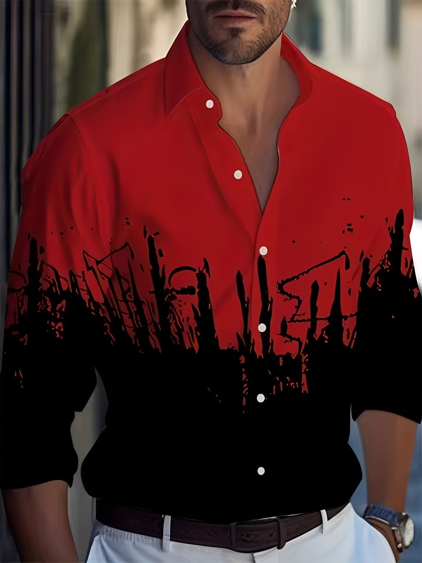Homme Chemise Manches Longues avec Imprimé et Col Classique ##POS:4##