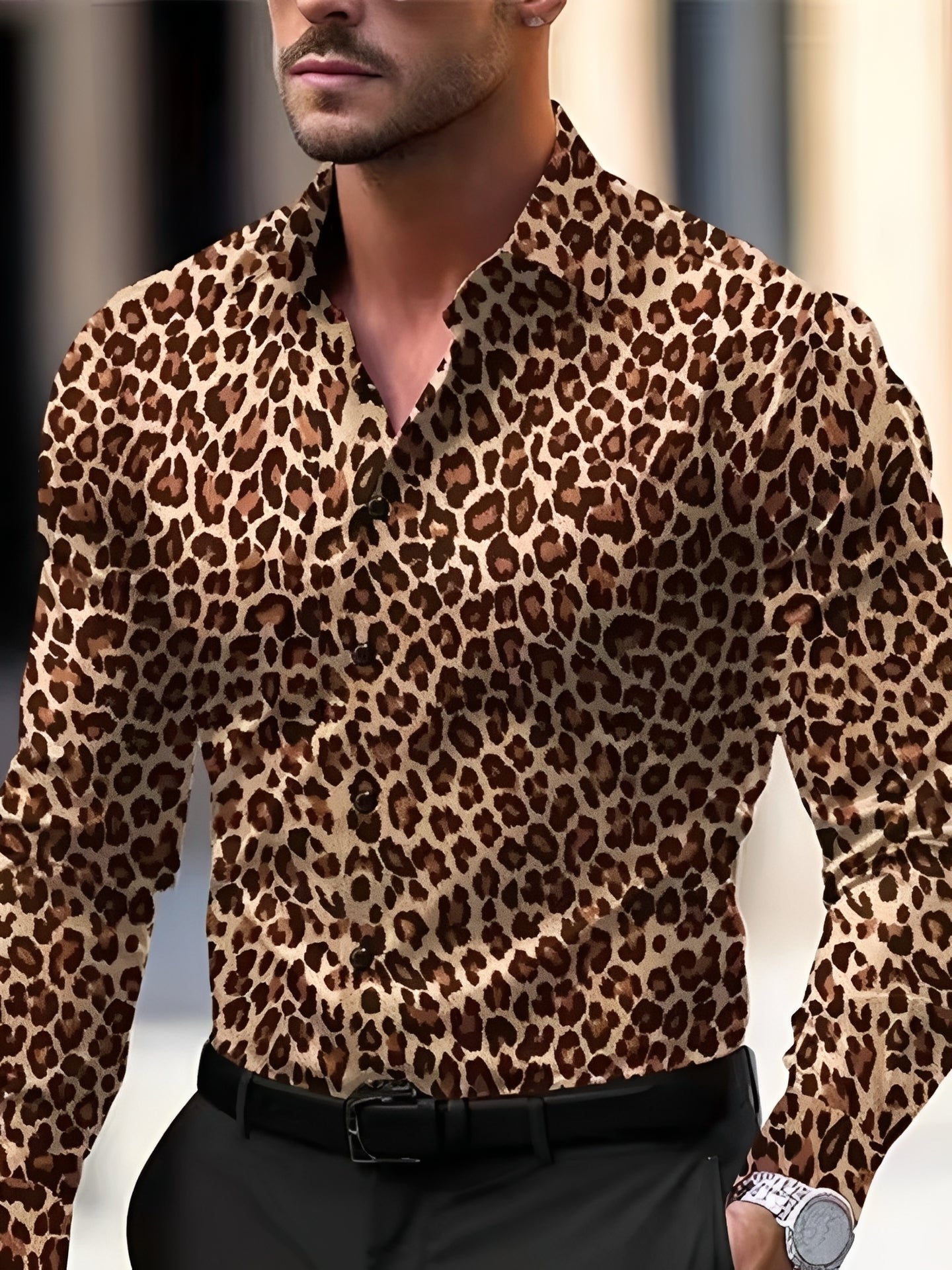 Homme Chemise Manches Longues avec Imprimé et Col Classique