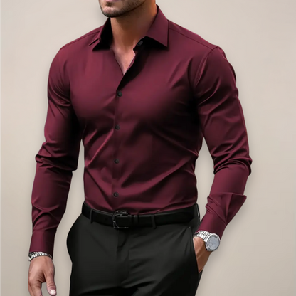 Homme Chemise Manches Longues Col Cranté Coupe Régulière