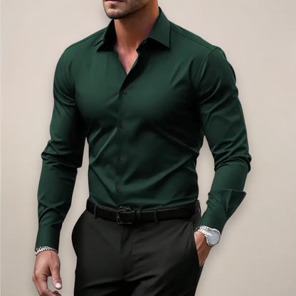 Homme Chemise Manches Longues Col Cranté Coupe Régulière