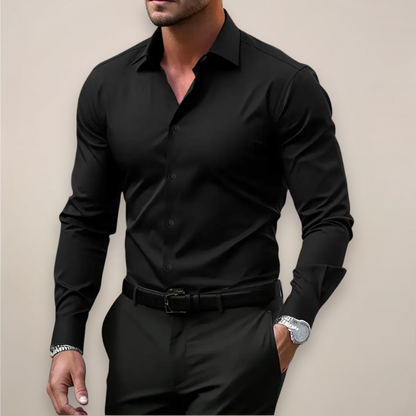 Homme Chemise Manches Longues Col Cranté Coupe Régulière