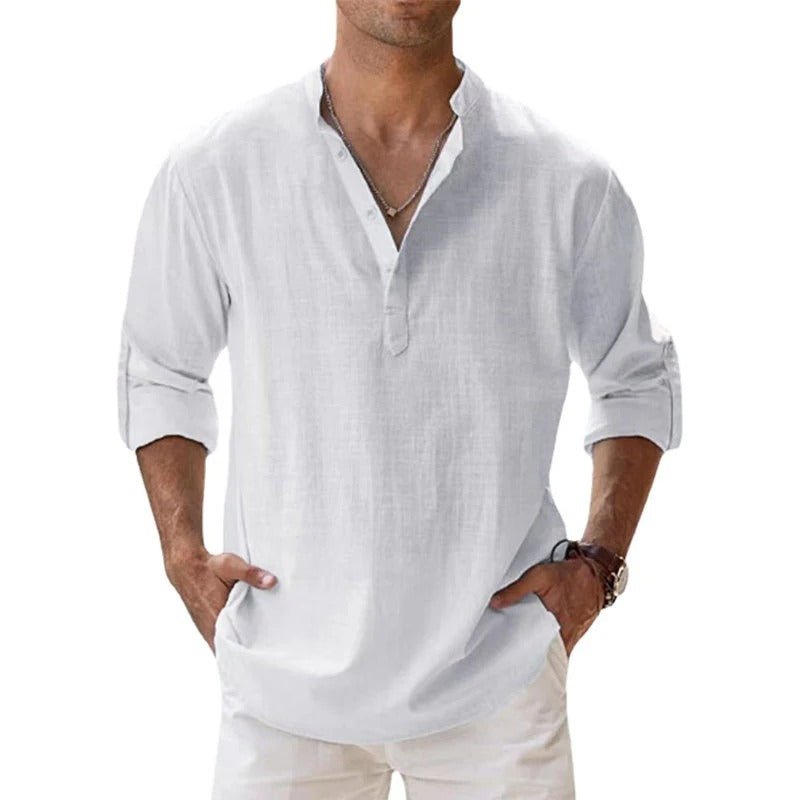Homme Chemise Manches Longues col Henley Décontractée avec col Mao