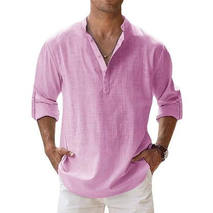 Homme Chemise Manches Longues col Henley Décontractée avec col Mao