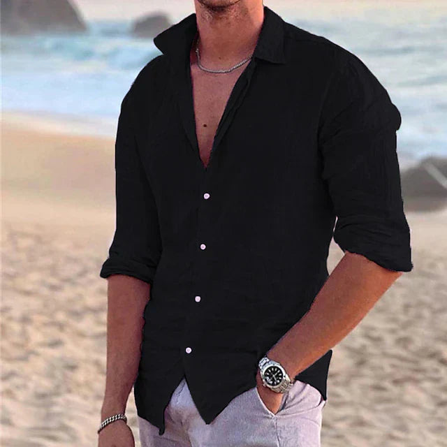 Homme Chemise Manches Longues Col Ouvert à Revers Regular Fit