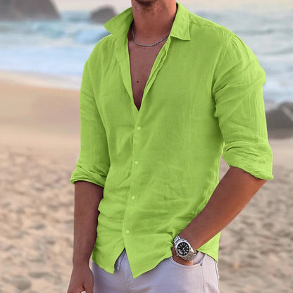 Homme Chemise Manches Longues Col Ouvert à Revers Regular Fit