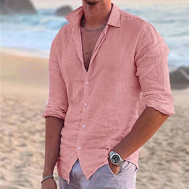 Homme Chemise Manches Longues Col Ouvert à Revers Regular Fit