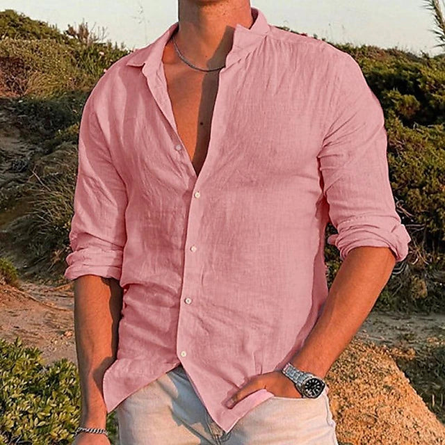 Homme Chemise Manches Longues Col Ouvert à Revers Regular Fit