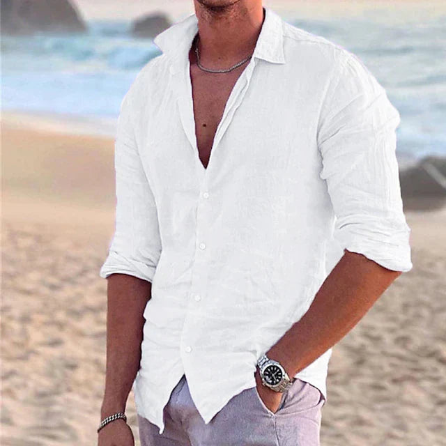Homme Chemise Manches Longues Col Ouvert à Revers Regular Fit
