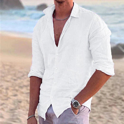 Homme Chemise Manches Longues Col Ouvert à Revers Regular Fit