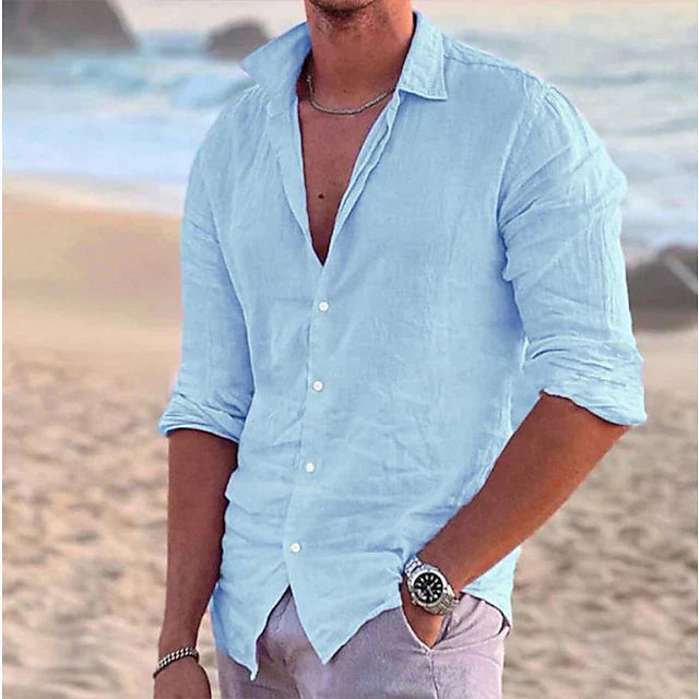 Homme Chemise Manches Longues Col Ouvert à Revers Regular Fit