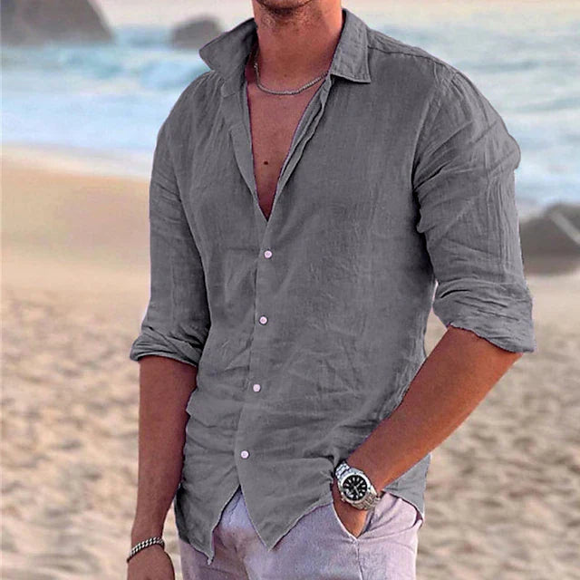 Homme Chemise Manches Longues Col Ouvert à Revers Regular Fit