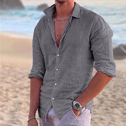 Homme Chemise Manches Longues Col Ouvert à Revers Regular Fit