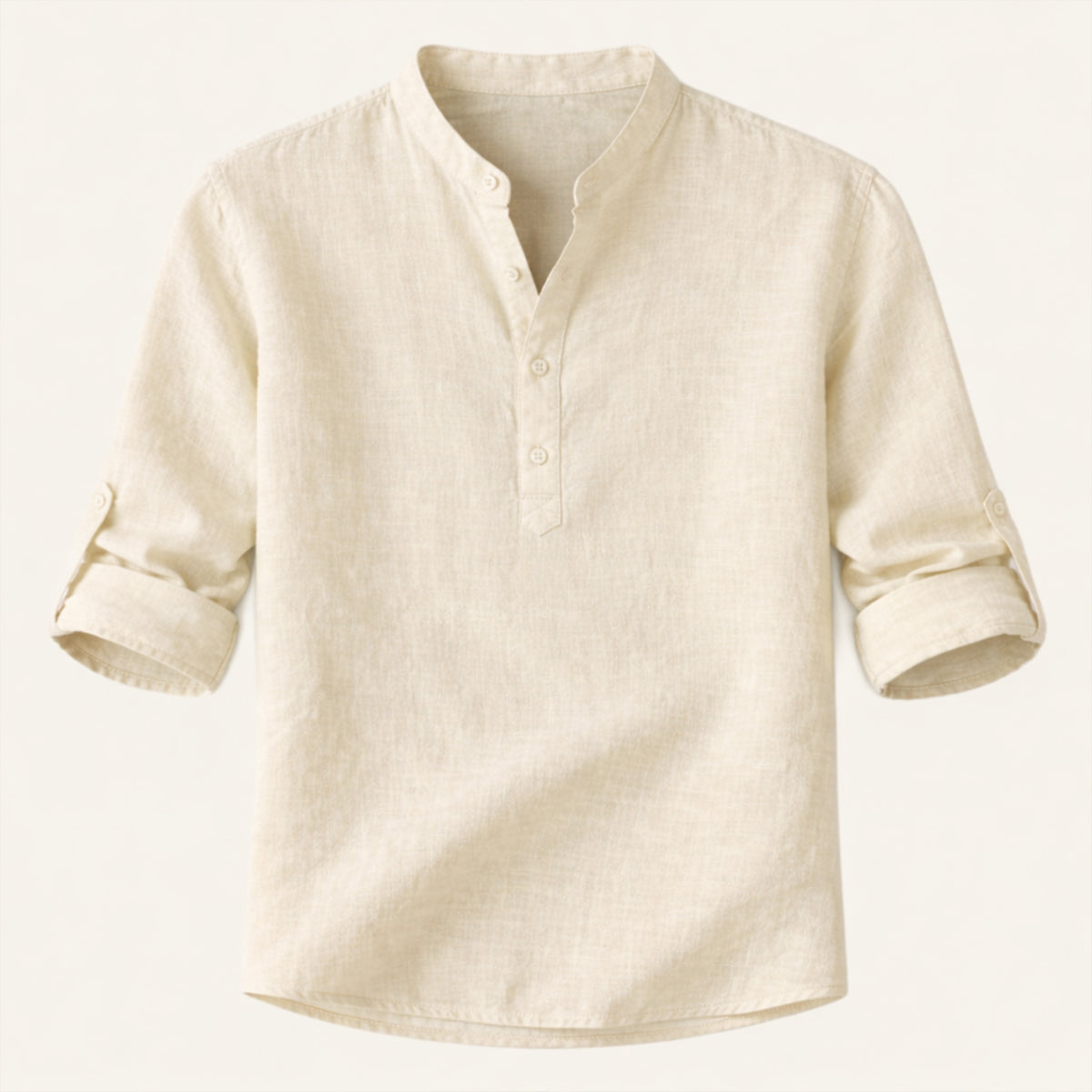 Homme Chemise Manches Longues Retroussables col Mao Regular Fit