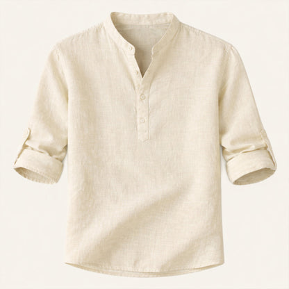Homme Chemise Manches Longues Retroussables col Mao Regular Fit