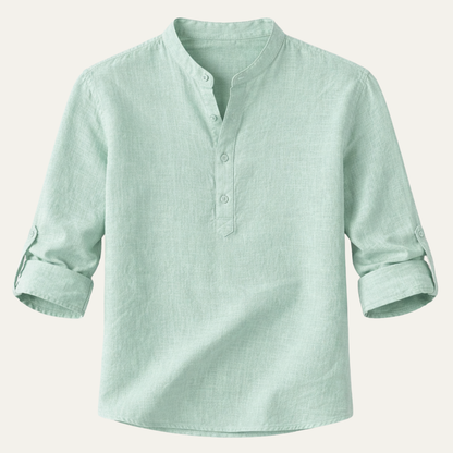 Homme Chemise Manches Longues Retroussables col Mao Regular Fit