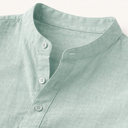 Homme Chemise Manches Longues Retroussables col Mao Regular Fit