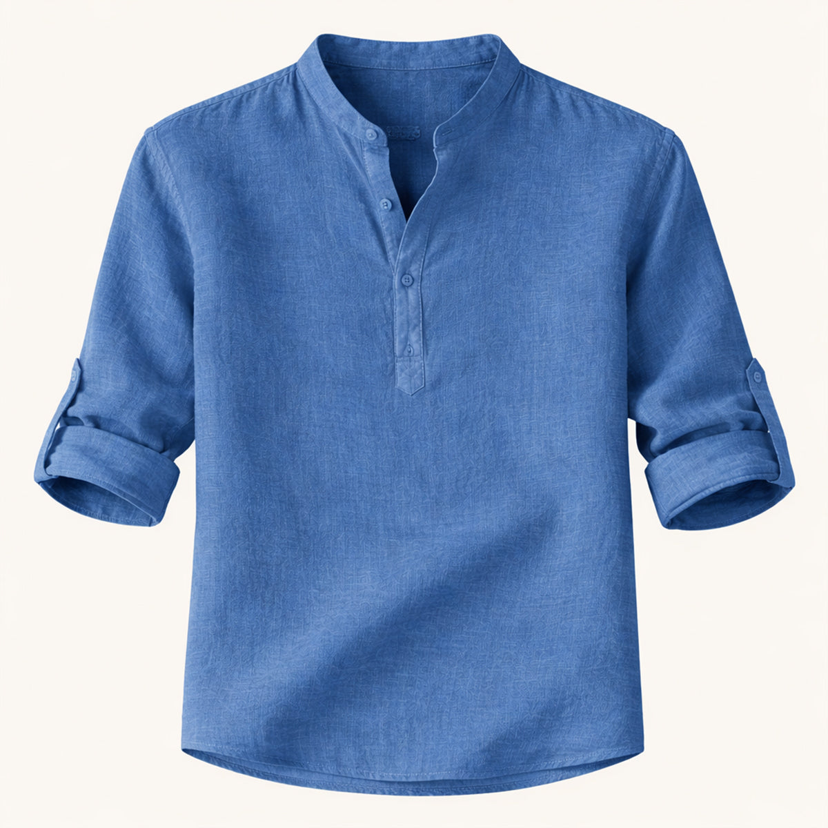 Homme Chemise Manches Longues Retroussables col Mao Regular Fit