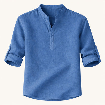 Homme Chemise Manches Longues Retroussables col Mao Regular Fit