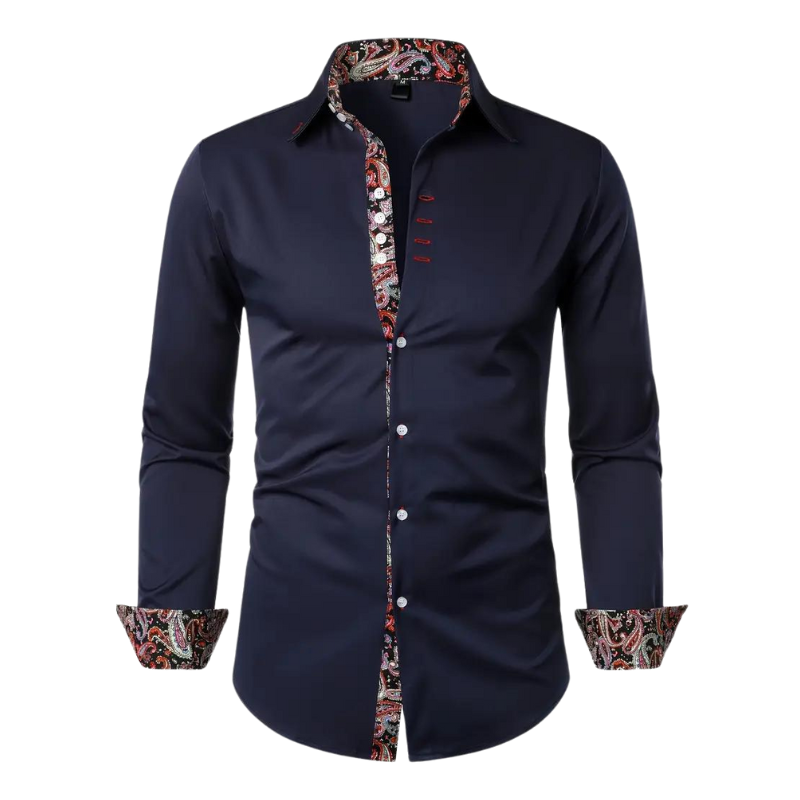 Homme Chemise Manches Longues Slim Fit avec Accents Paisley