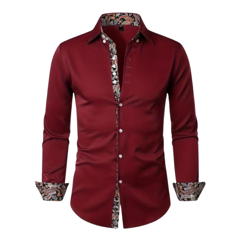 Homme Chemise Manches Longues Slim Fit avec Accents Paisley