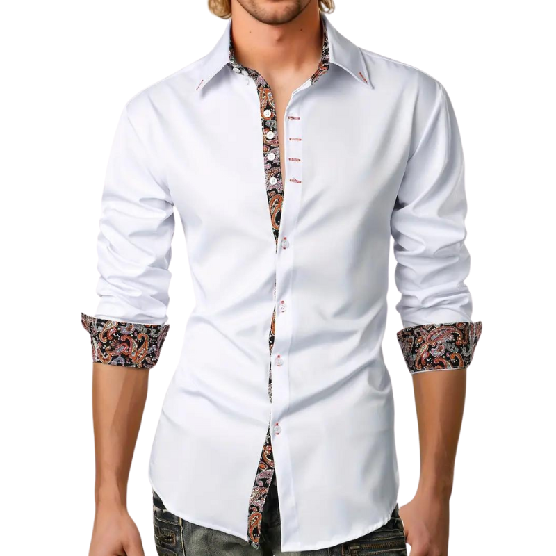 Homme Chemise Manches Longues Slim Fit avec Accents Paisley