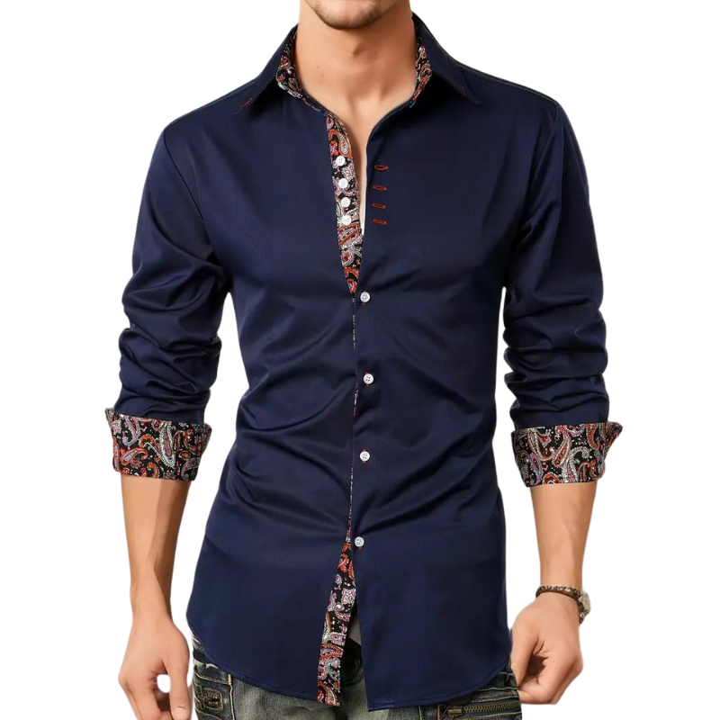 Homme Chemise Manches Longues Slim Fit avec Accents Paisley