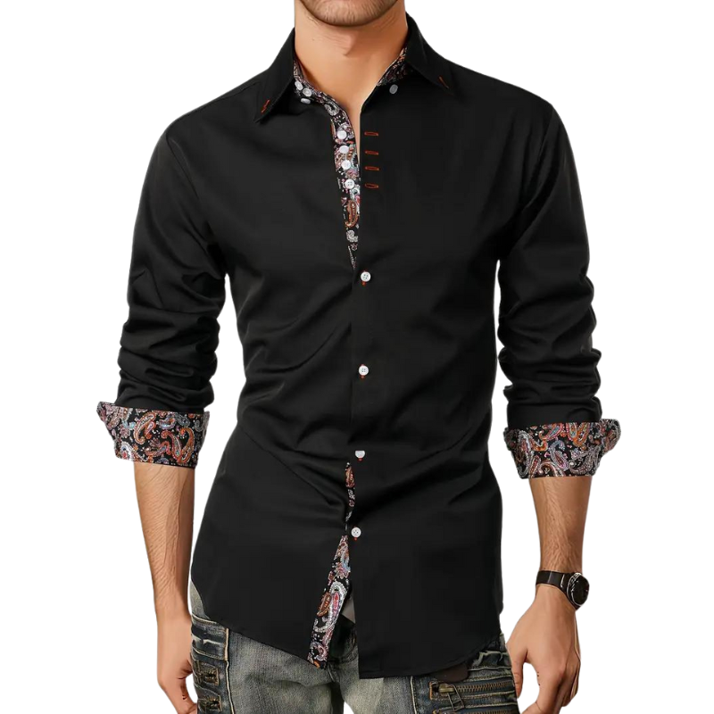 Homme Chemise Manches Longues Slim Fit avec Accents Paisley