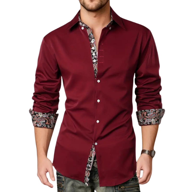 Homme Chemise Manches Longues Slim Fit avec Accents Paisley