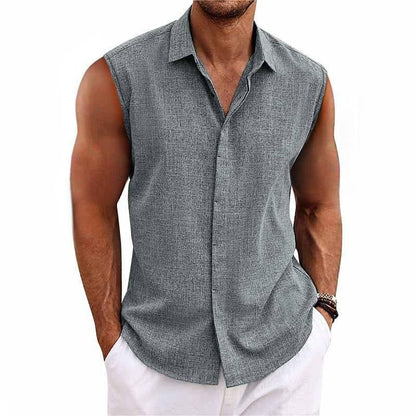 Homme Chemise Sans Manches avec Col Classique et Fermeture Boutonnée