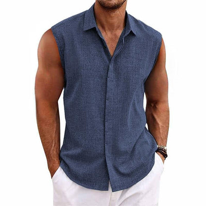 Homme Chemise Sans Manches avec Col Classique et Fermeture Boutonnée