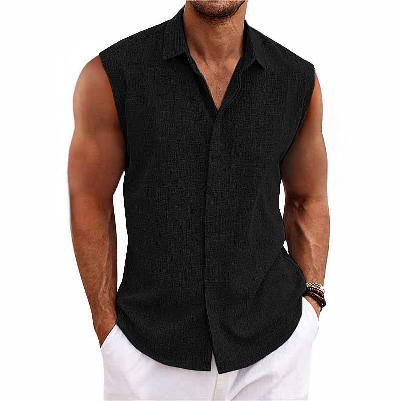 Homme Chemise Sans Manches avec Col Classique et Fermeture Boutonnée