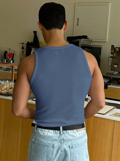 Homme Débardeur Côtelé Slim Fit col Rond sans Manches