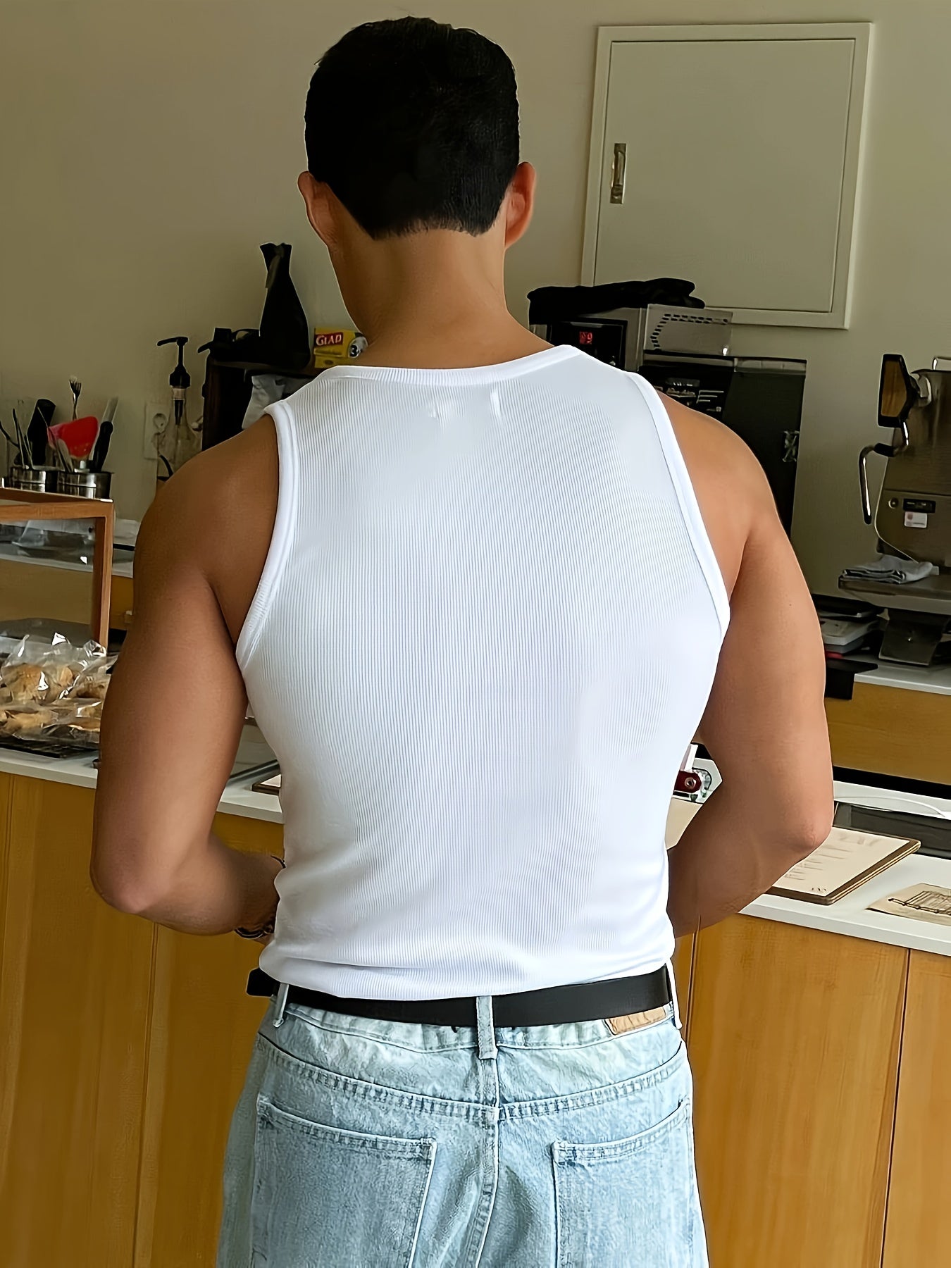 Homme Débardeur Côtelé Slim Fit col Rond sans Manches