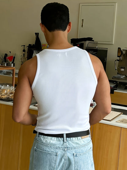 Homme Débardeur Côtelé Slim Fit col Rond sans Manches