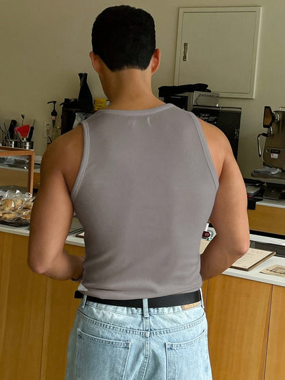 Homme Débardeur Côtelé Slim Fit col Rond sans Manches