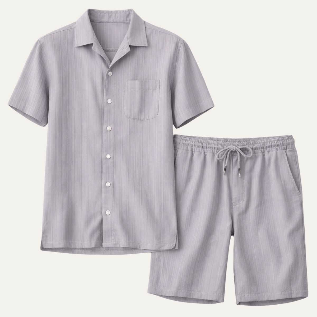 Homme Ensemble Casual Chemise Manches Courtes et Short avec Col Cubain
