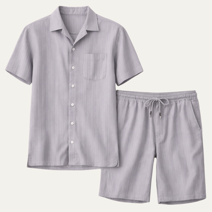 Homme Ensemble Casual Chemise Manches Courtes et Short avec Col Cubain