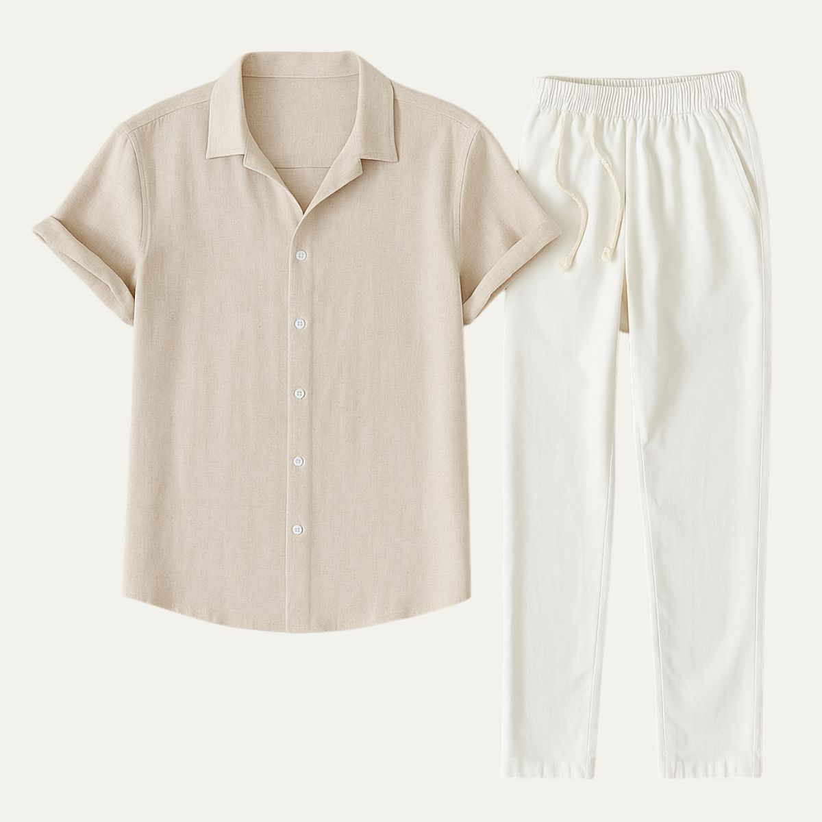 Homme Ensemble Chemise Manches Courtes et Pantalon à Cordon