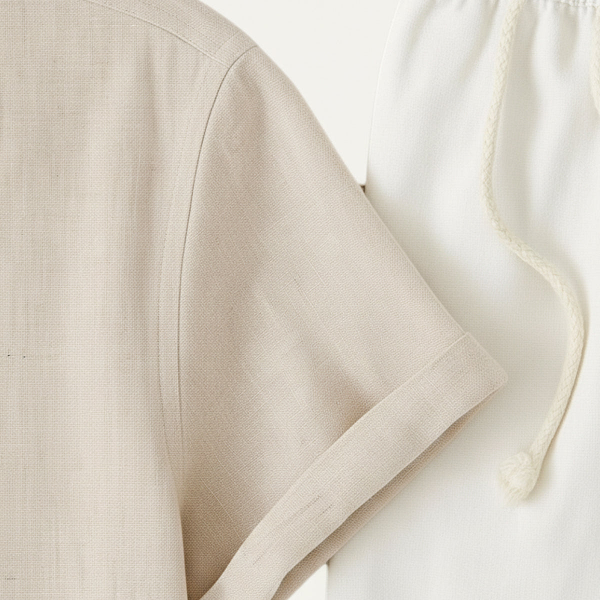 Homme Ensemble Chemise Manches Courtes et Pantalon à Cordon