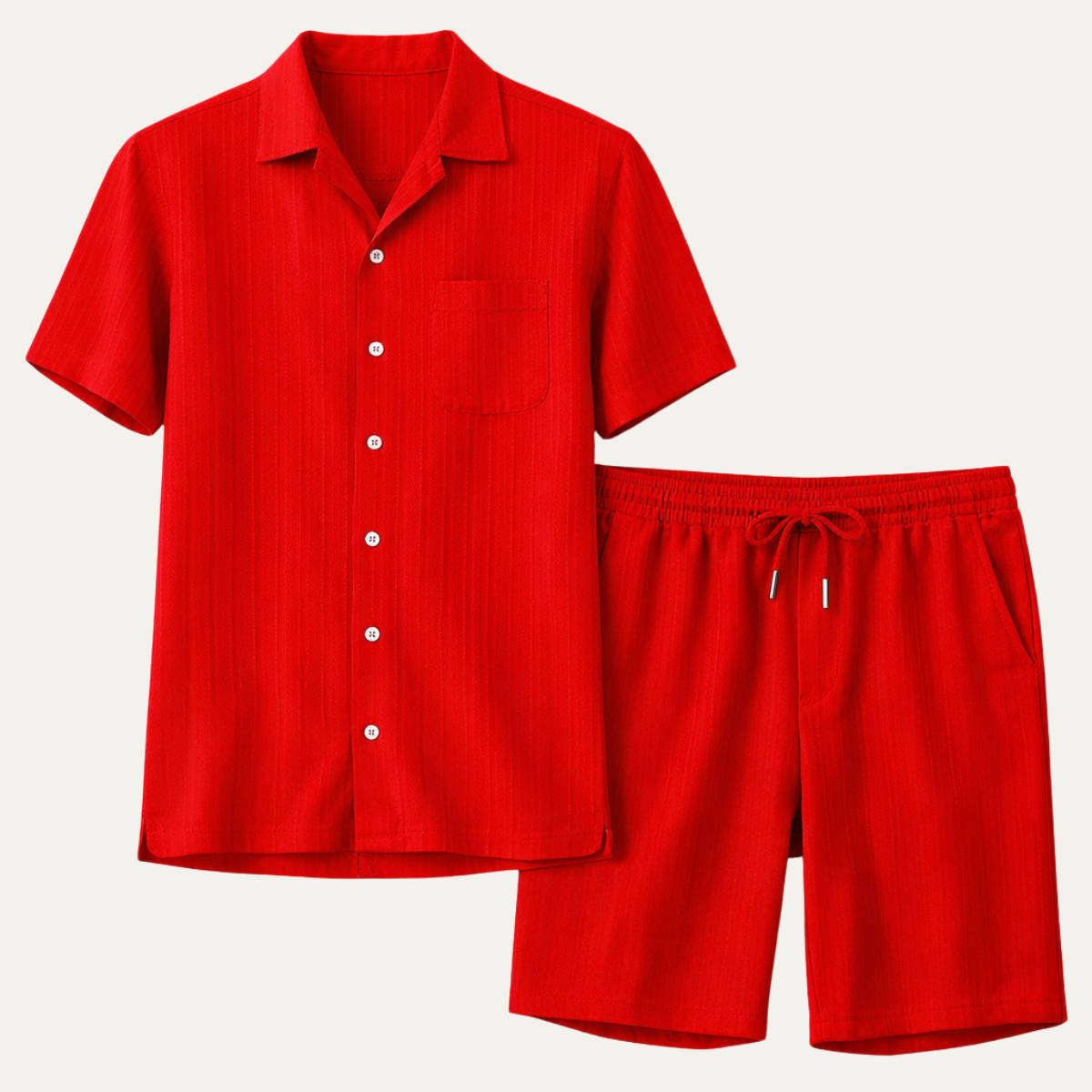 Homme Ensemble Chemise Manches Courtes et Short avec Col Cubain