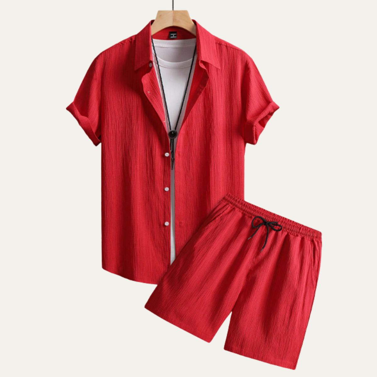 Homme Ensemble Chemise Manches Courtes et Short avec Cordon de Serrage