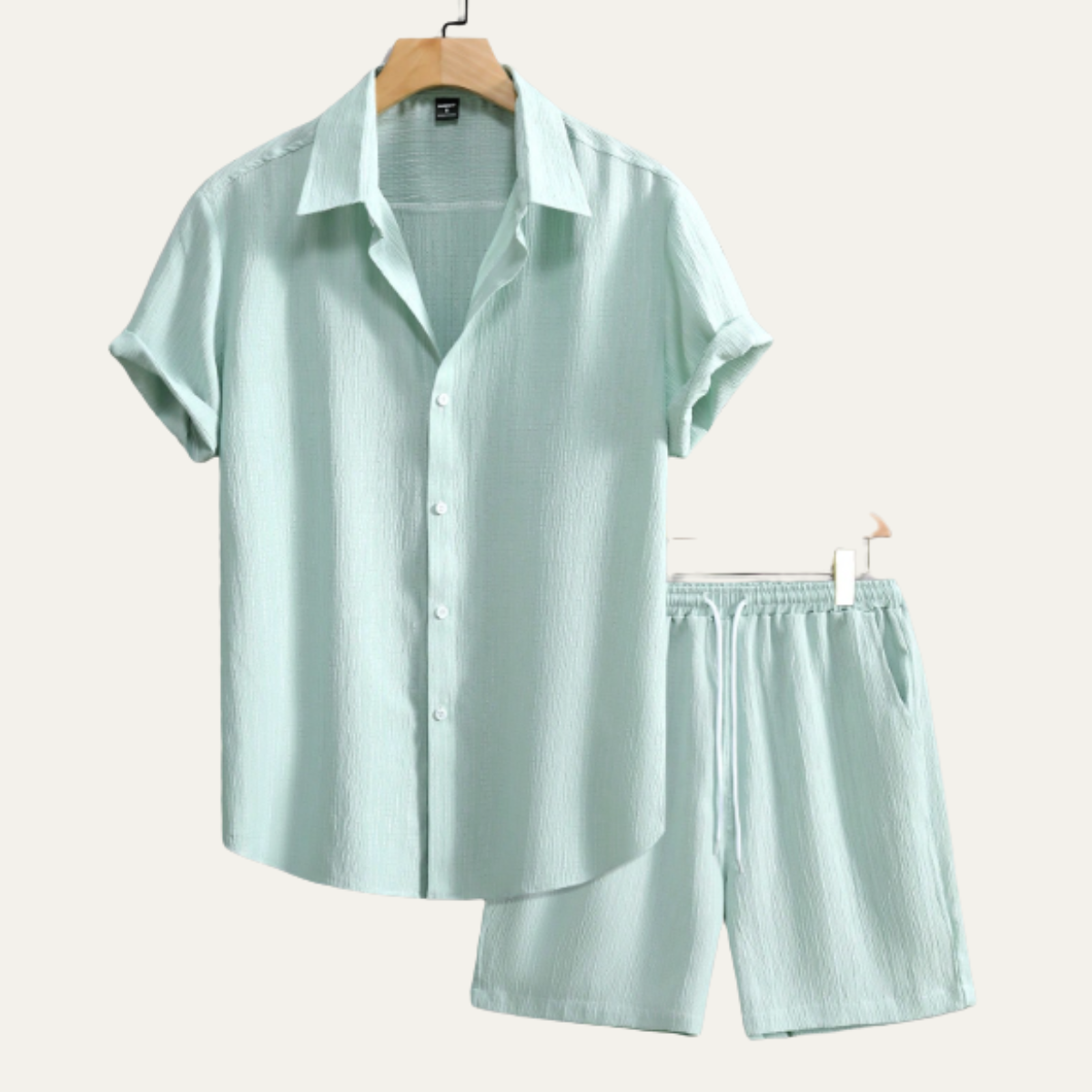 Homme Ensemble Chemise Manches Courtes et Short avec Cordon de Serrage