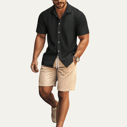 Homme Ensemble Chemise Manches Courtes et Short avec Cordon de Serrage