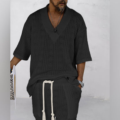 Homme Ensemble Coordonné Col V et Short avec Cordon